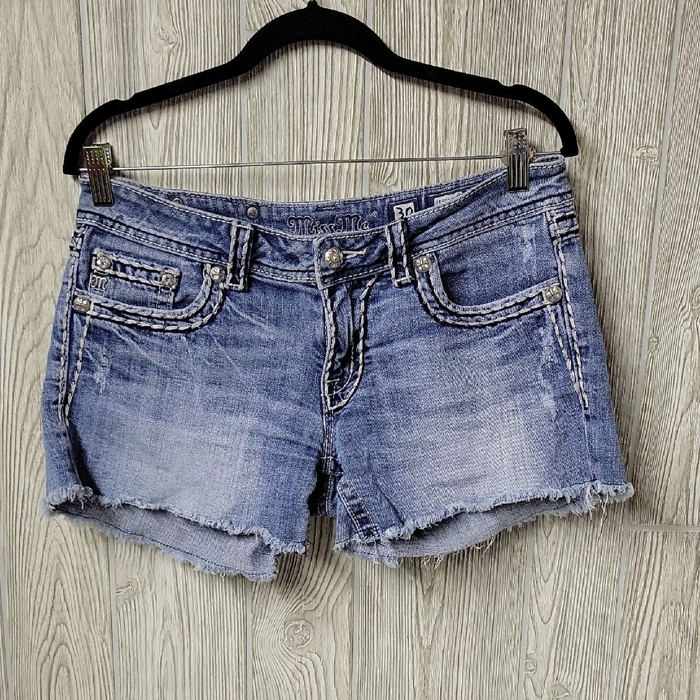 Miss Me Light Blue Distressed Denim Cutoff Shorts